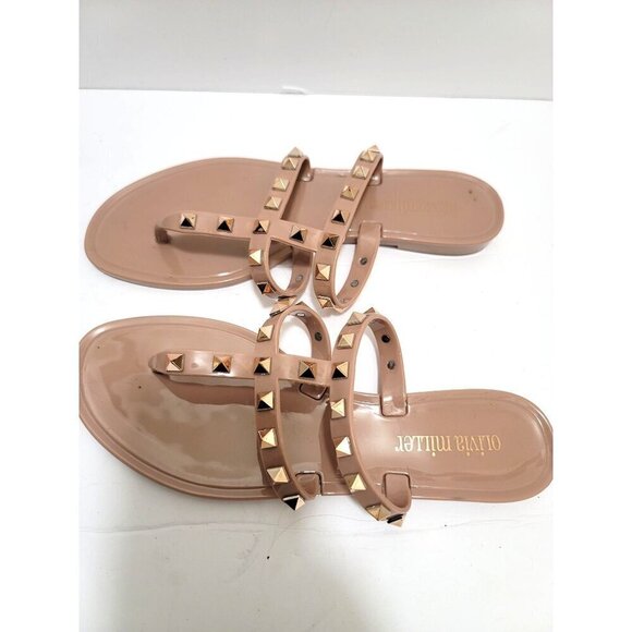Olivia Miller Womens Studded Jelly Flit Flot Thong Sandals Nude Beige Size 6 - Picture 4 of 9